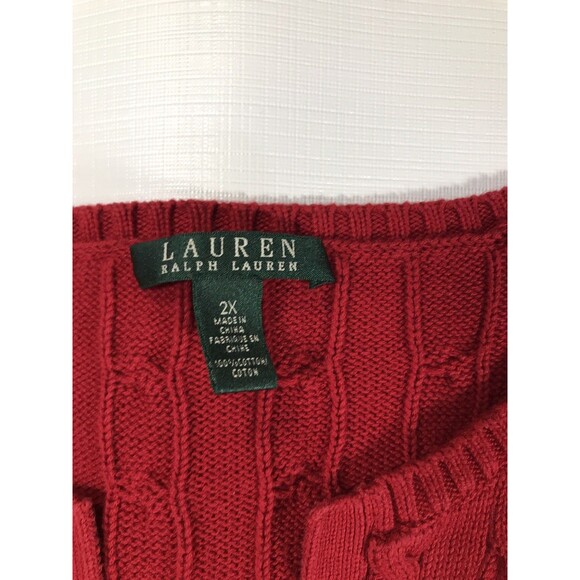 Lauren Ralph Lauren Sweater Woman 2X Red Cable Knit Tunic V Neck - Picture 4 of 7